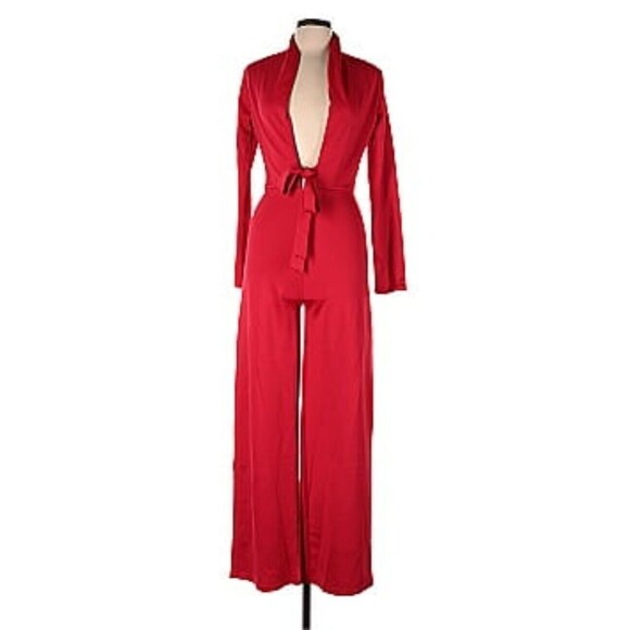 Red Jumpsuit Pants Set By DAISY Vintage Retro Sexy Club Stretchy Glam - Picture 1 of 12